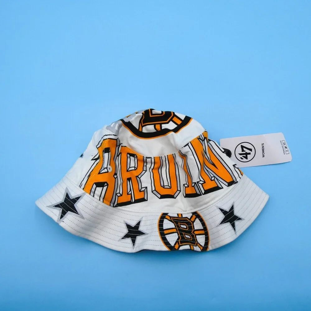 '47 Brand Boston Bruins Bucket Hat Womens One Size Adult White Basketball NBA‎